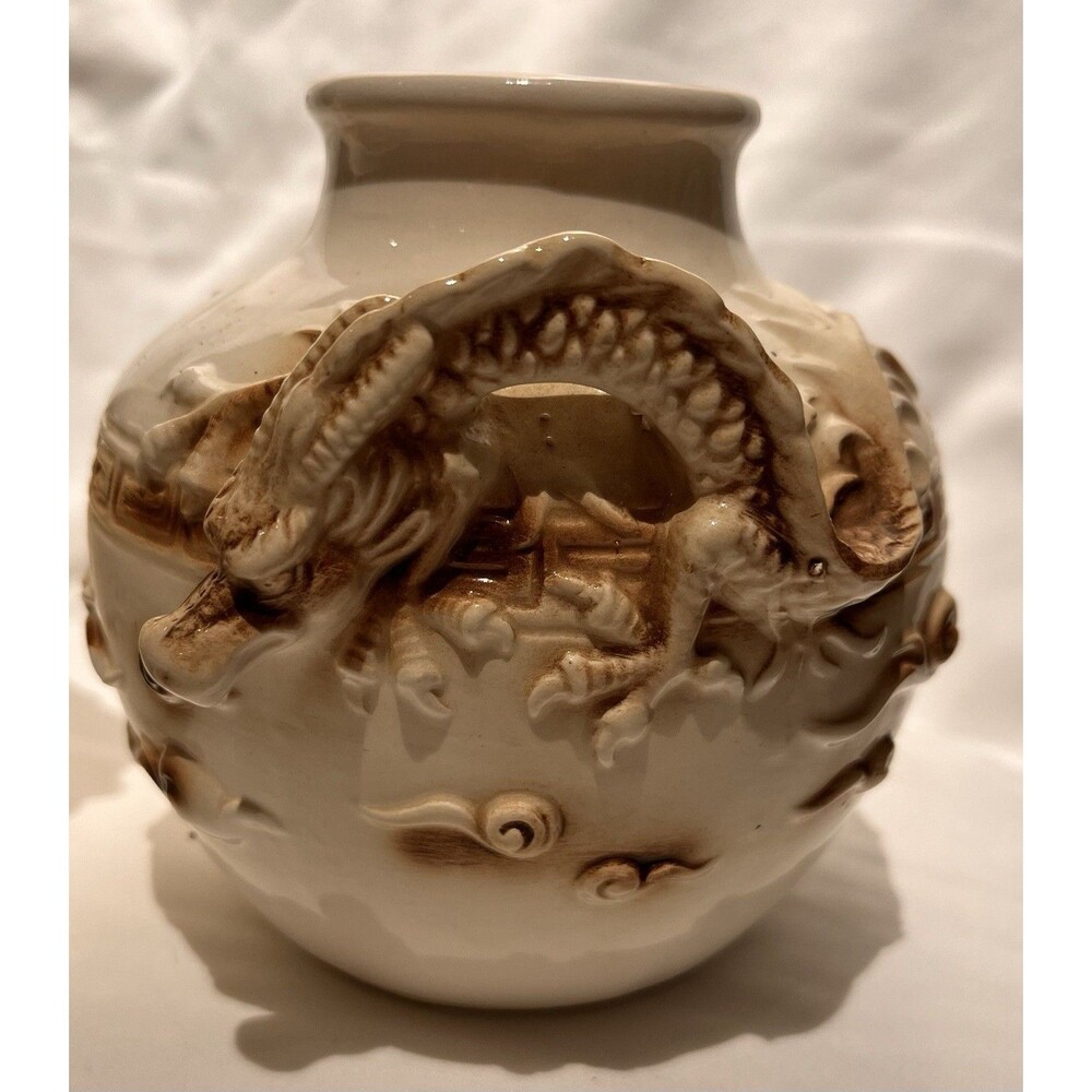 Vintage rare Inarco E-4950 Japan Double Dragon Handled Porcelain Vase - Mid 20th